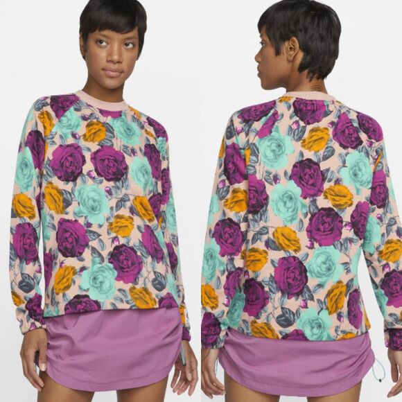 Nike Women's Sportswear Icon Clash Foral Crewneck‎ Sweatshirt Rose Size XS - Picture 1 of 7